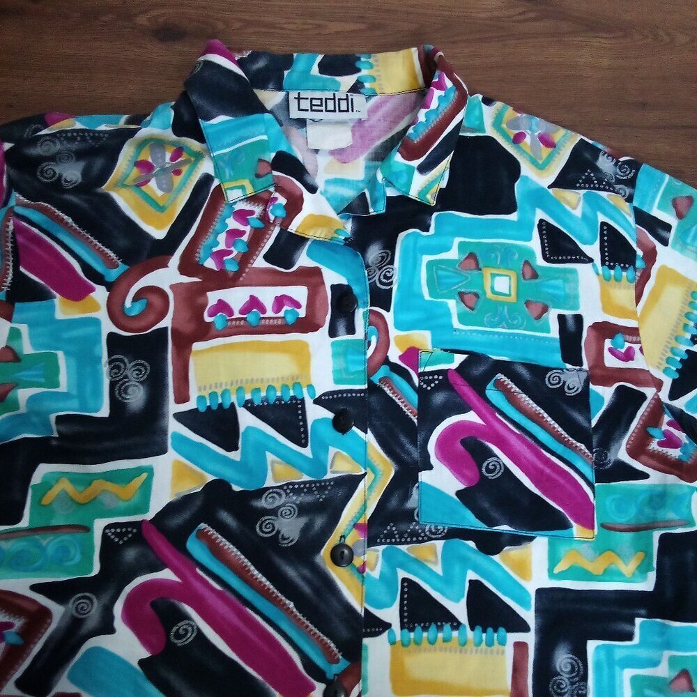 Vintage Teddi Abstract Geometric Button Shirt Short Sleeve